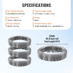 SucceBuy Galvanized Double Spiral Razor Barbed Wire